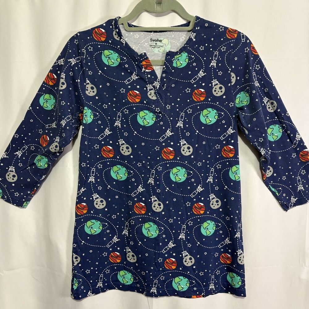 Svaha Organic Cotton STEM Space Print Top M Geeky Graphic Science Teacher Nerd